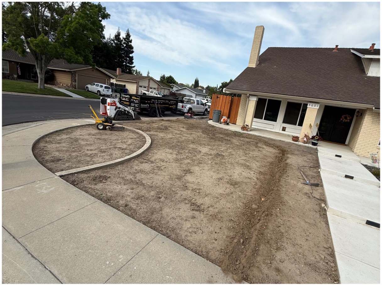 Front yard lawn & rock borders — before