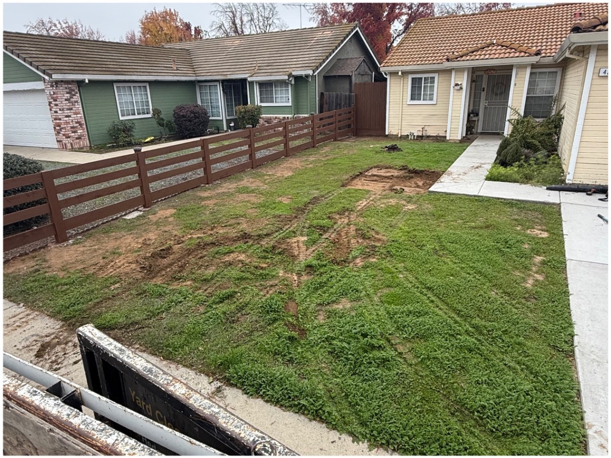 Lawn, rock path & stepping stones — before