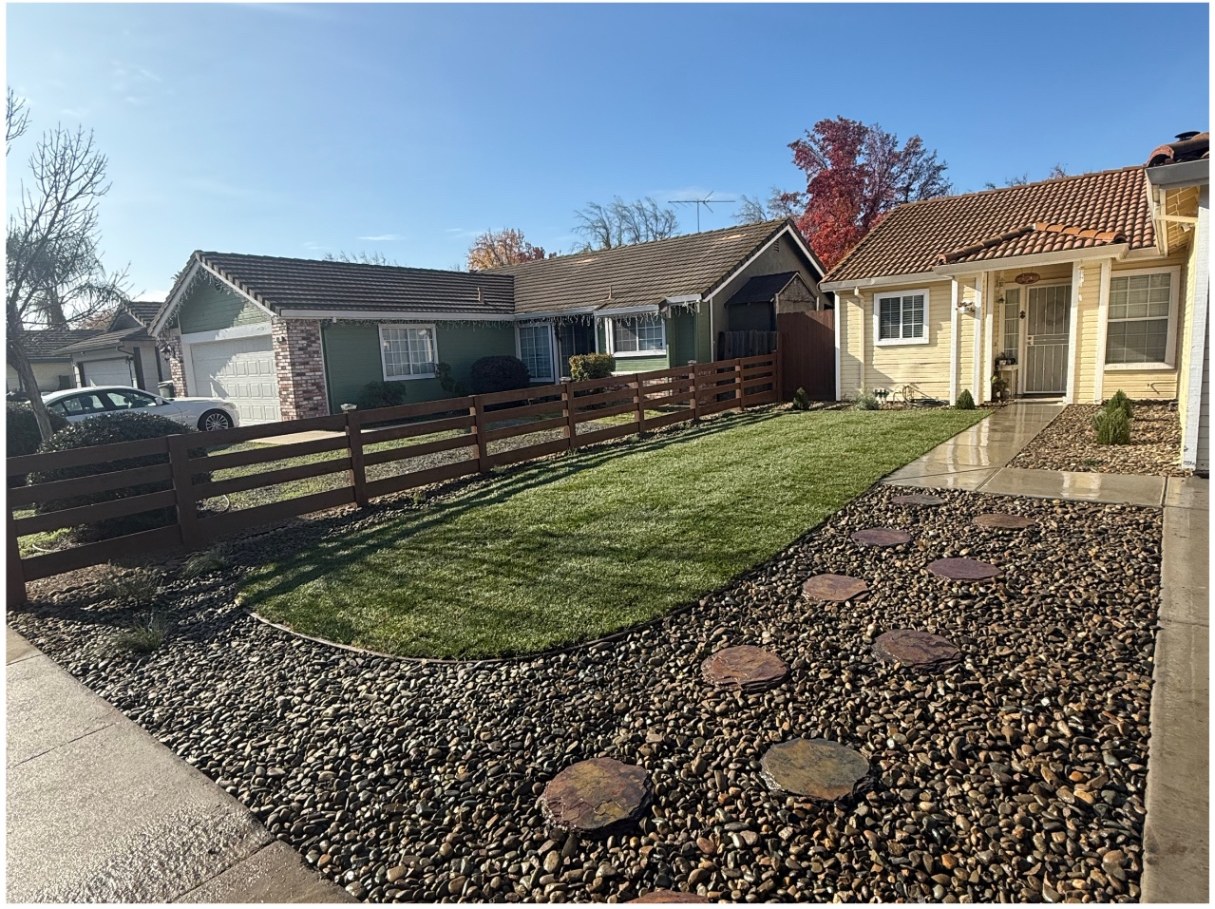 Lawn, rock path & stepping stones — after