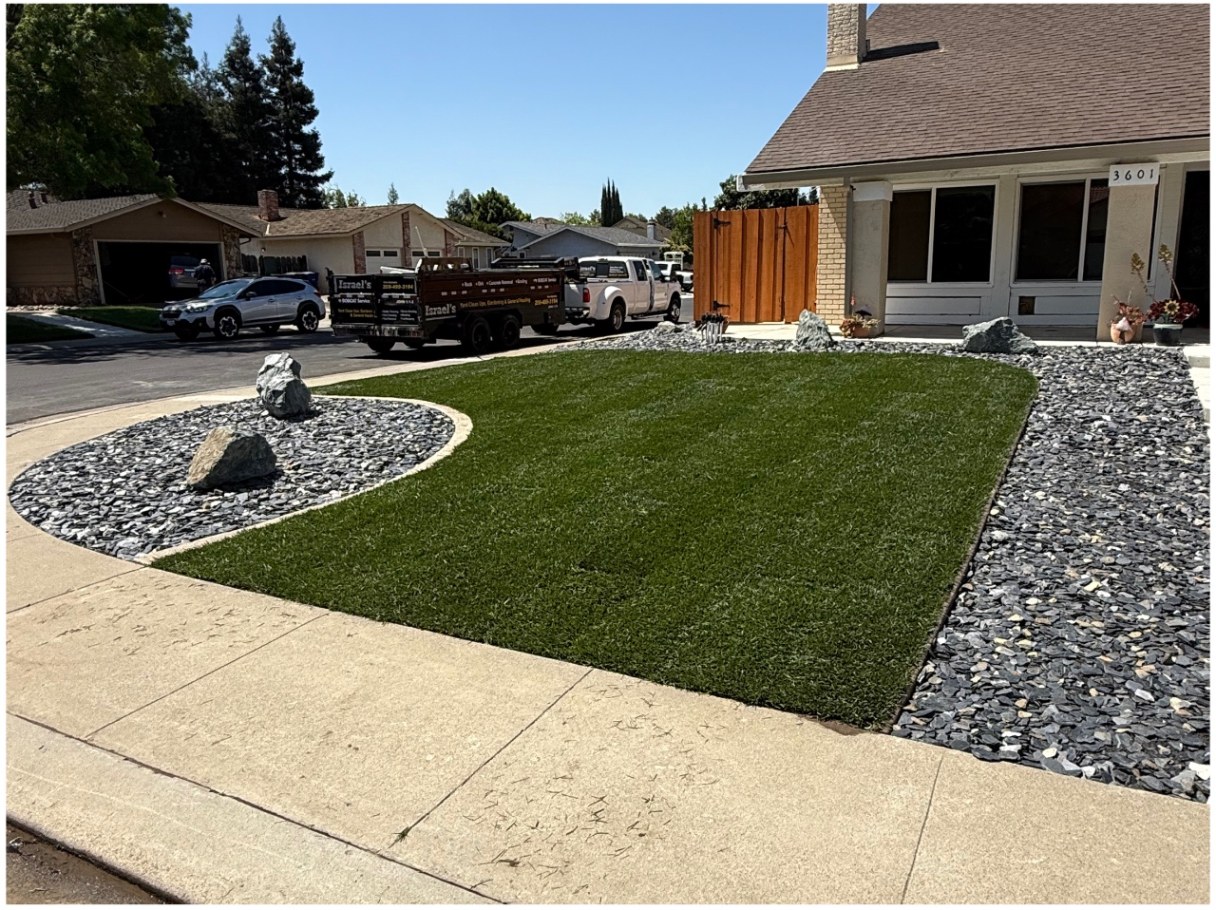 Front yard lawn & rock borders — after